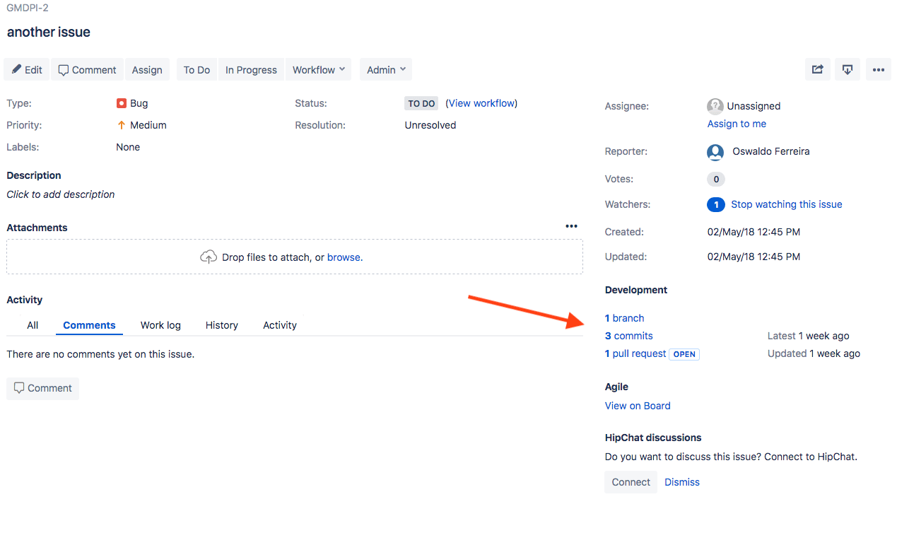 Branch, Commit and Pull Requests links on JIRA issue