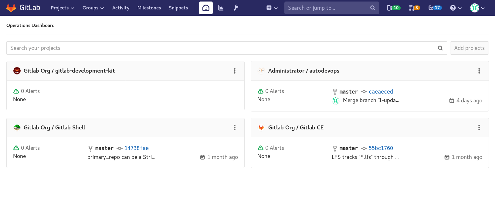 Operations Dashboard with projects